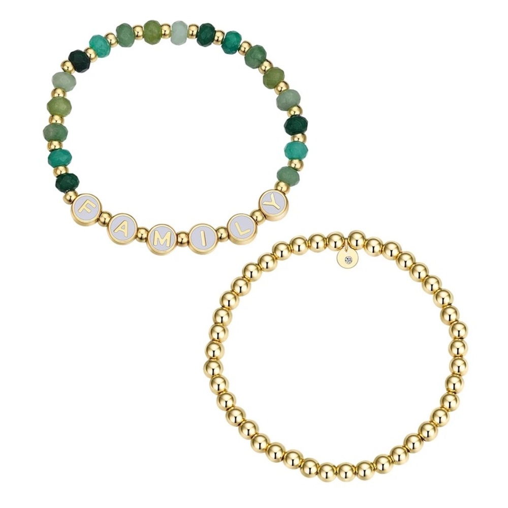 Unwritten Multi Green Quartz Family Stone and Beaded Stretch Bracelet Set - Picture 3 of 6